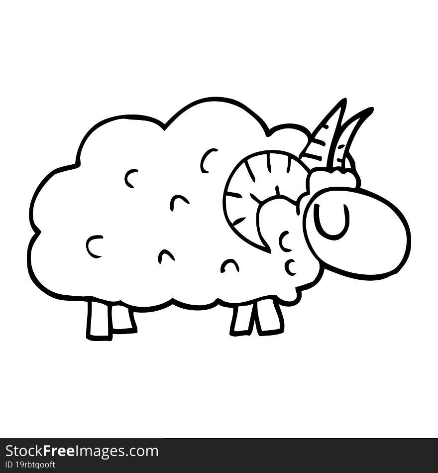 line drawing cartoon sheep with horns