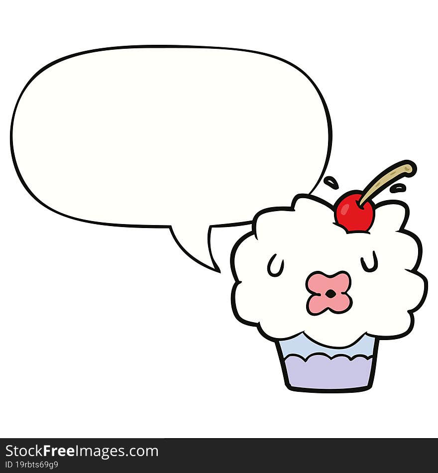 funny cartoon cupcake and speech bubble