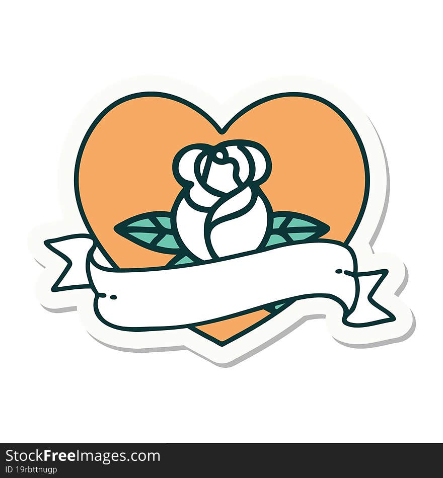 Tattoo Style Sticker Of A Heart Rose And Banner