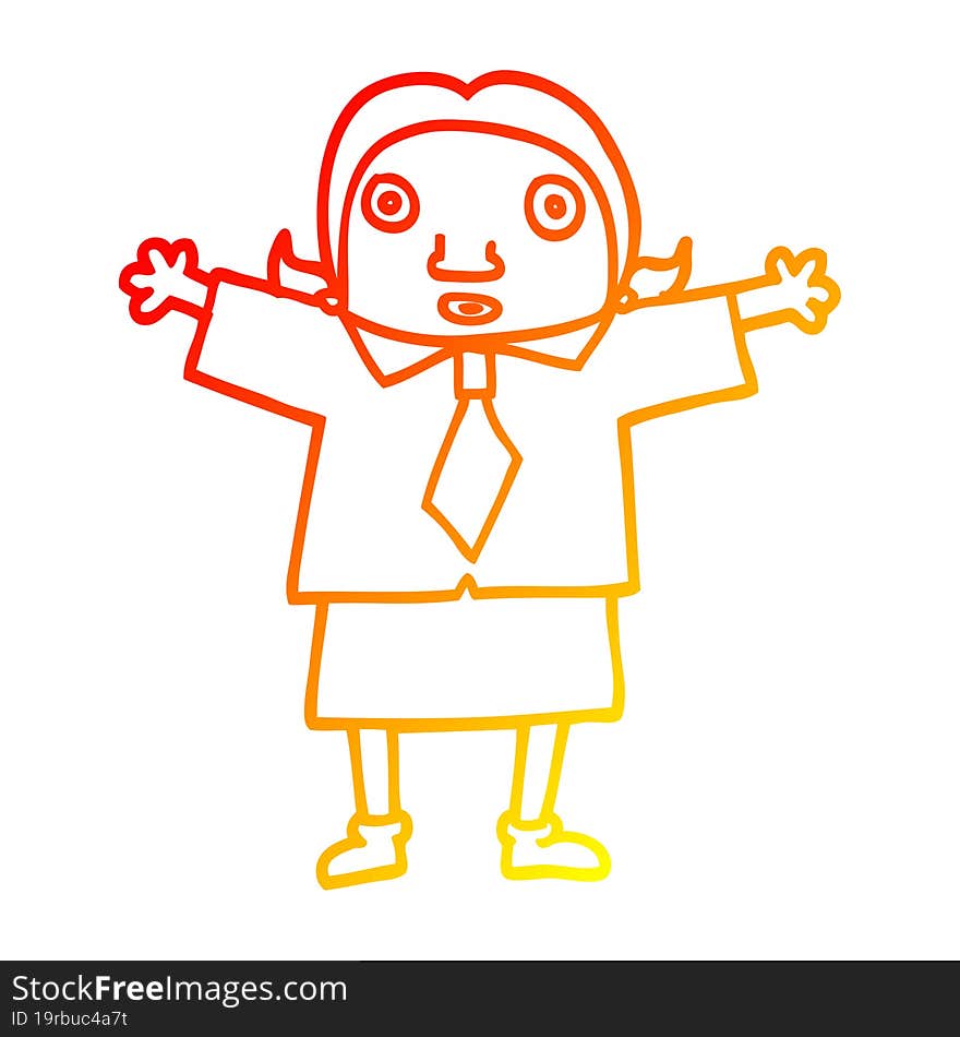 warm gradient line drawing cartoon school girl