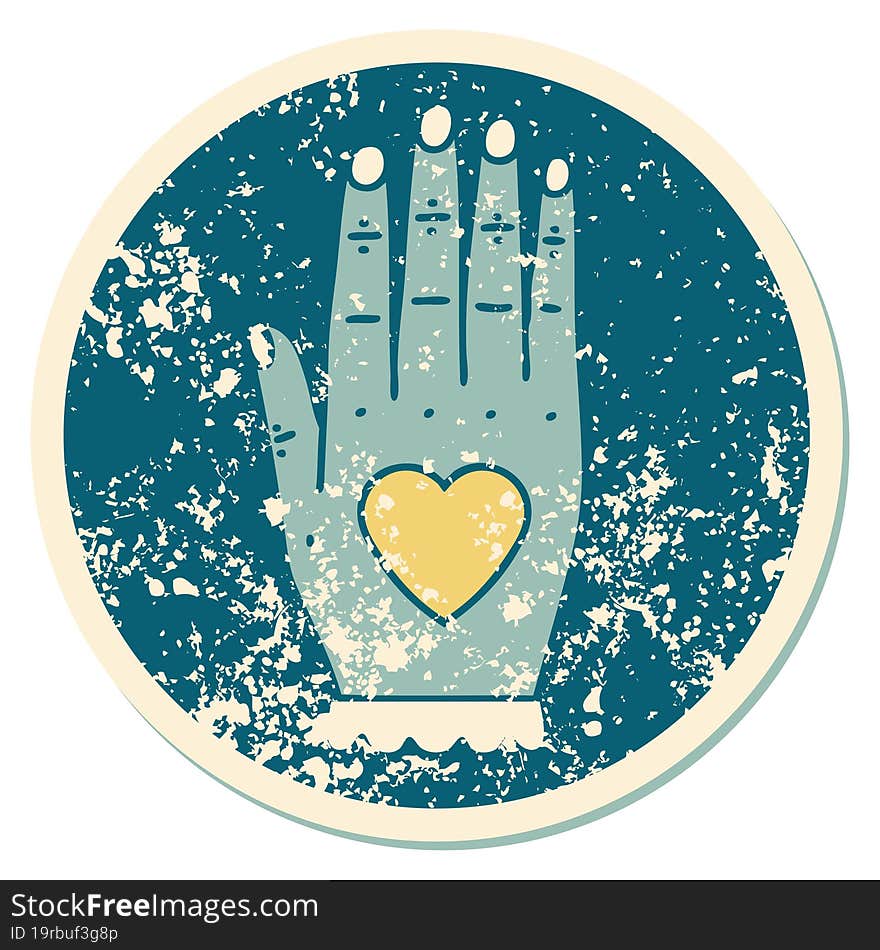 distressed sticker tattoo style icon of a hand