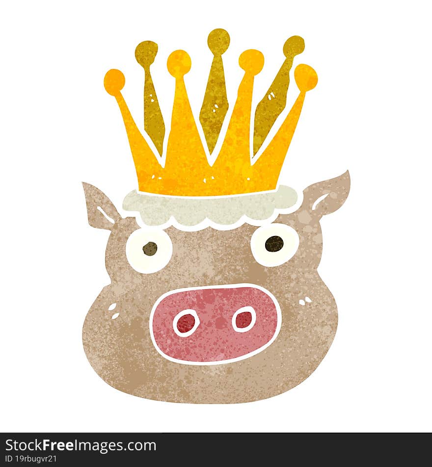 freehand retro cartoon crowned pig