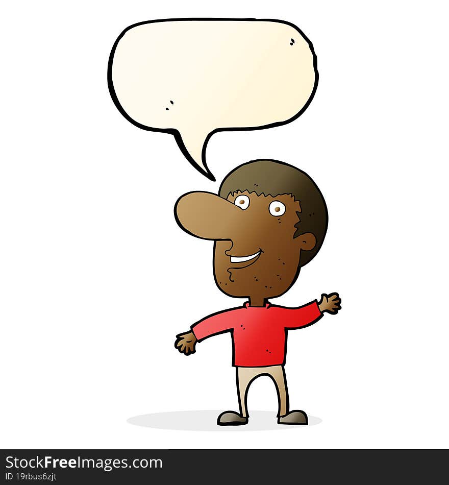 cartoon waving man with speech bubble