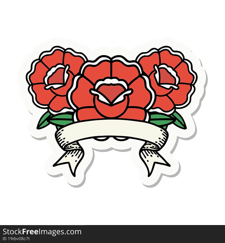 tattoo sticker with banner of a bouquet of flowers