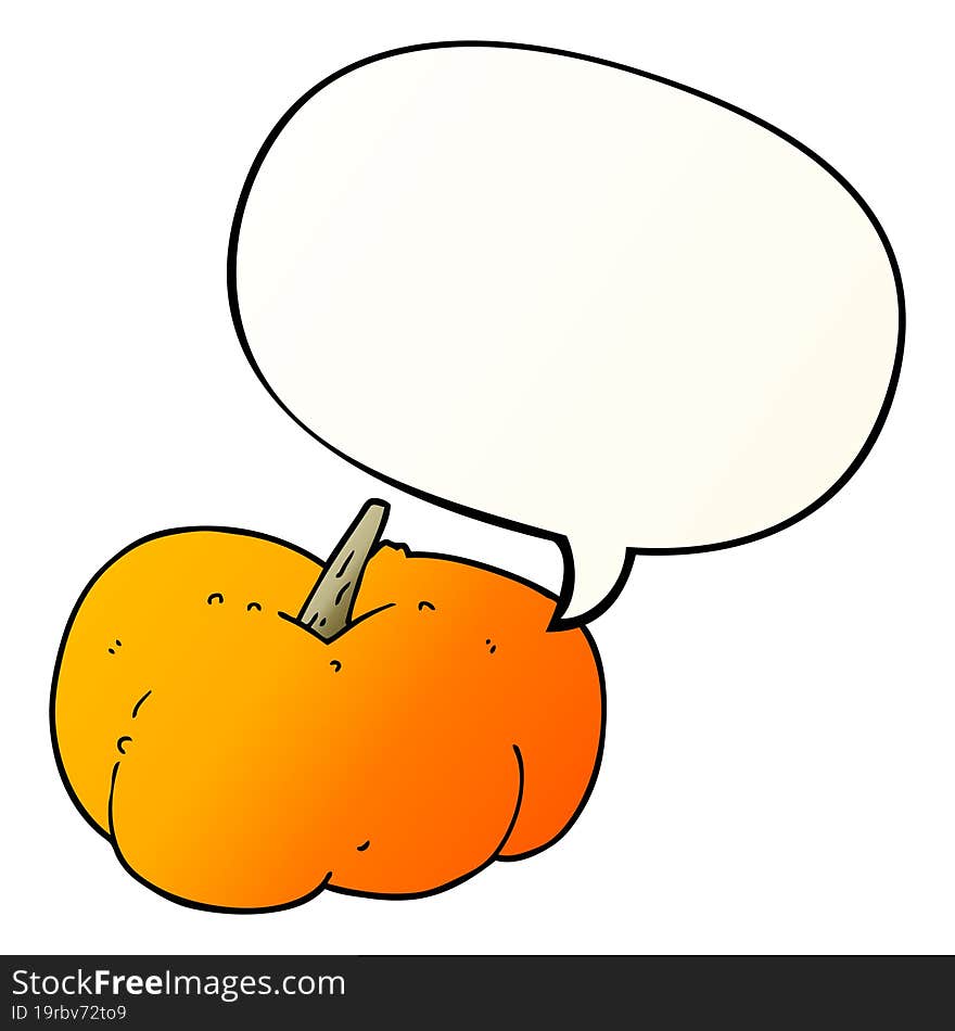 Cartoon Pumpkin Squash And Speech Bubble In Smooth Gradient Style