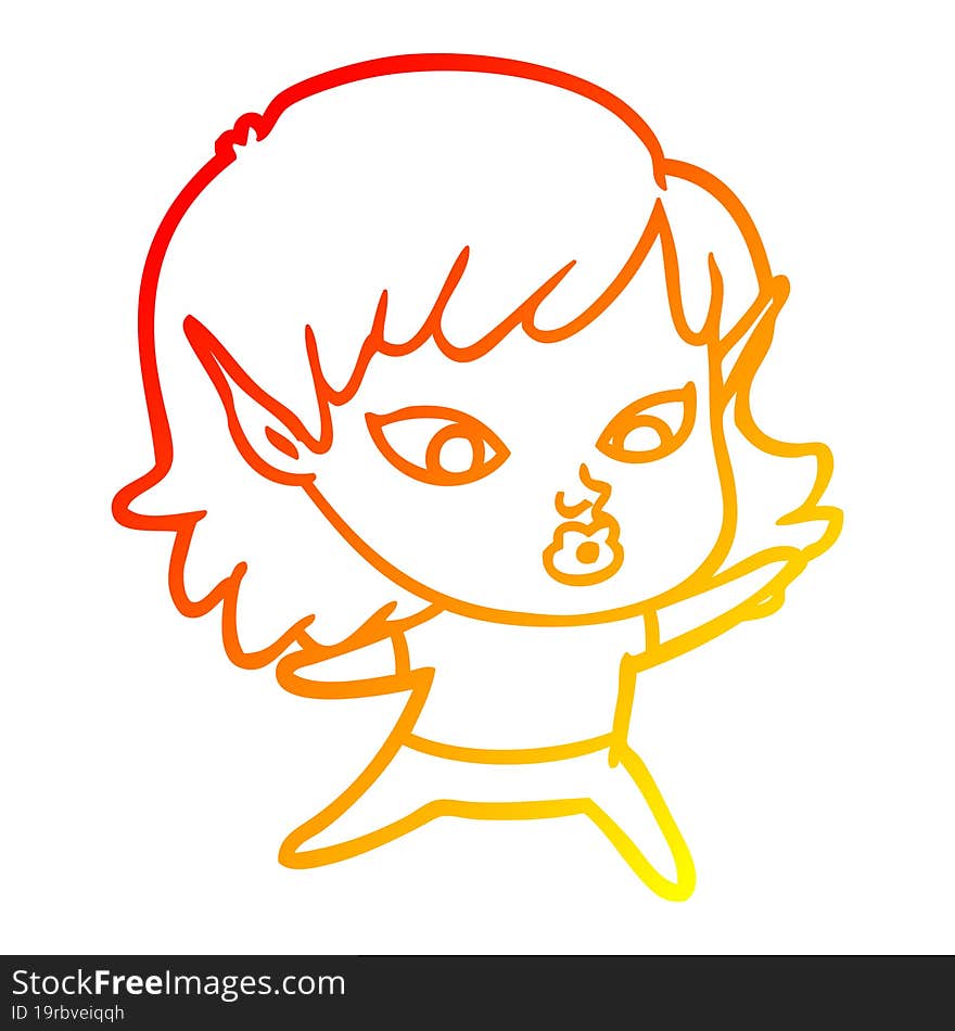 warm gradient line drawing pretty cartoon elf girl