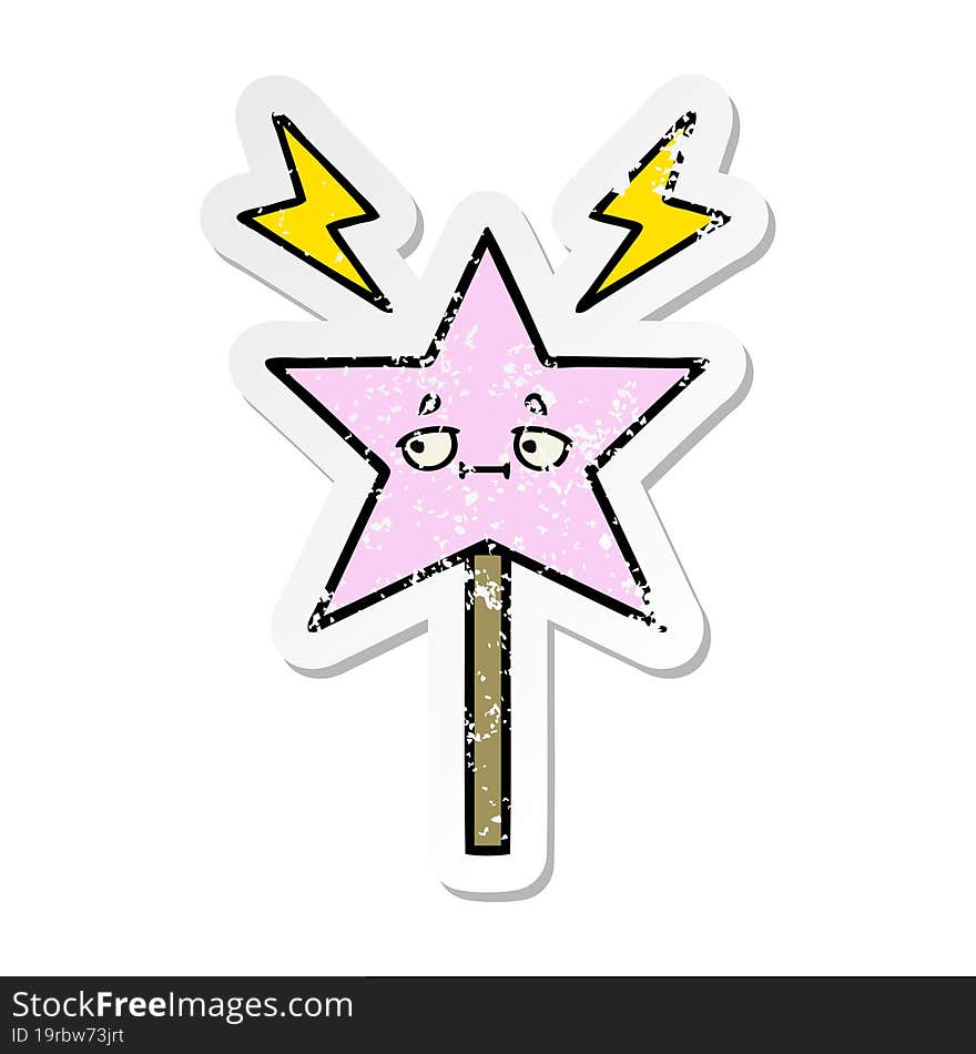 Distressed Sticker Of A Cute Cartoon Magic Wand