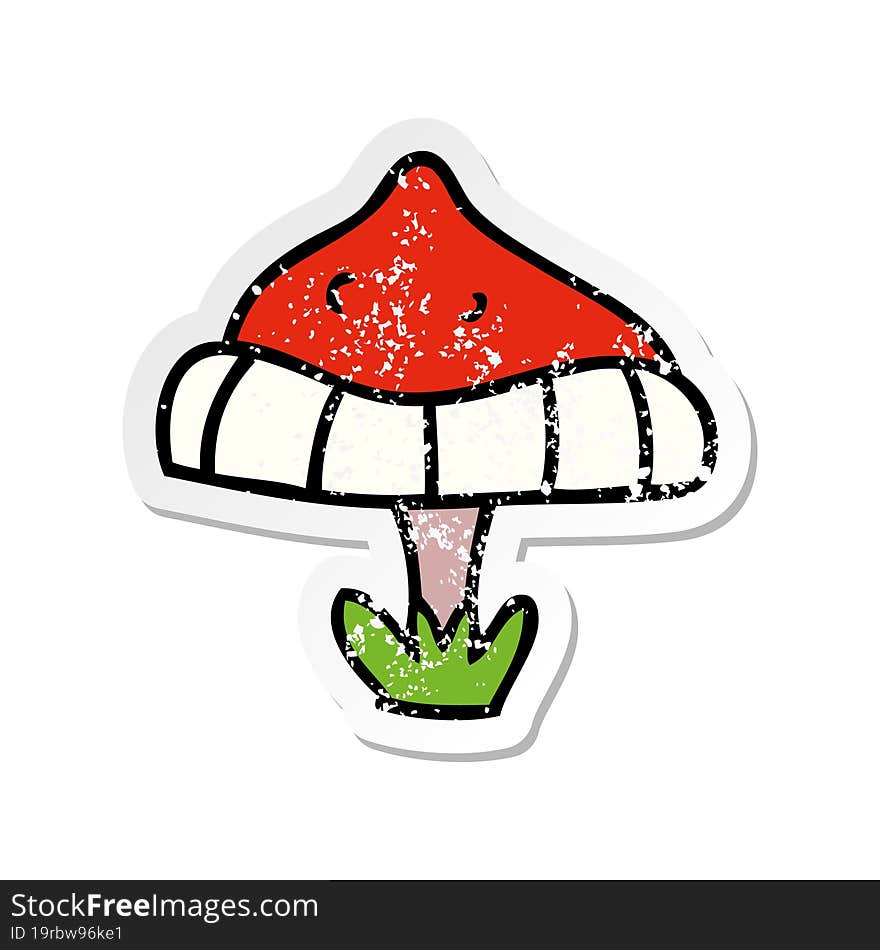 hand drawn distressed sticker cartoon doodle of a single toadstool