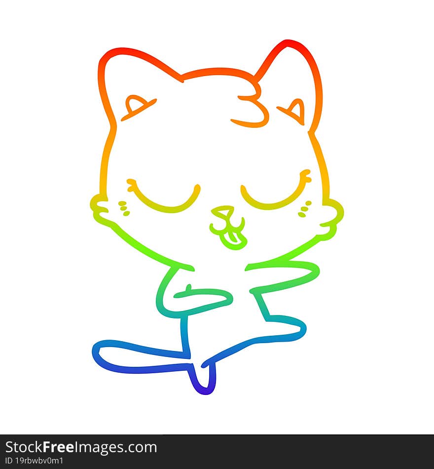 Rainbow Gradient Line Drawing Cartoon Cat Hissing