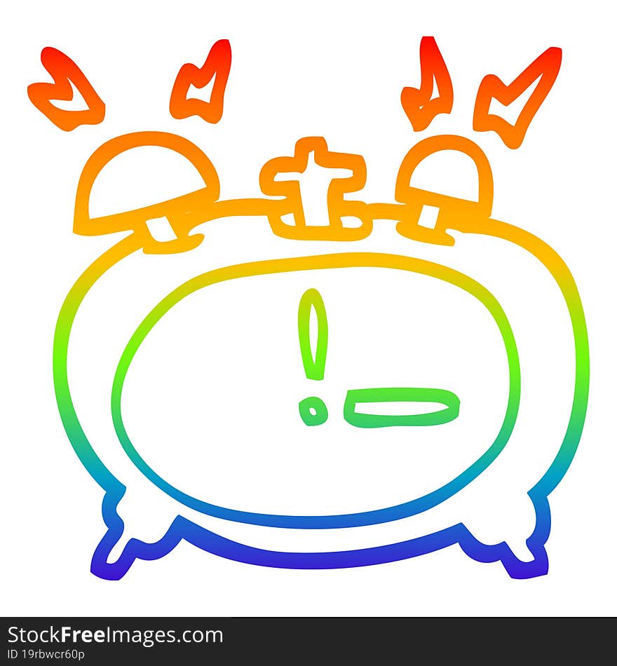 rainbow gradient line drawing cartoon ringing alarm clock