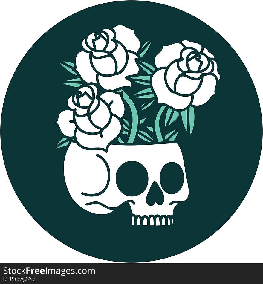 iconic tattoo style image of a skull and roses. iconic tattoo style image of a skull and roses