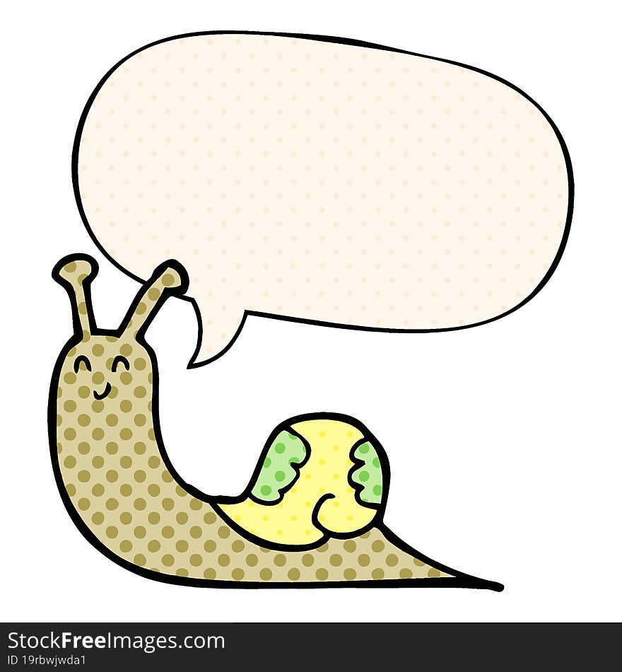 cute cartoon snail and speech bubble in comic book style