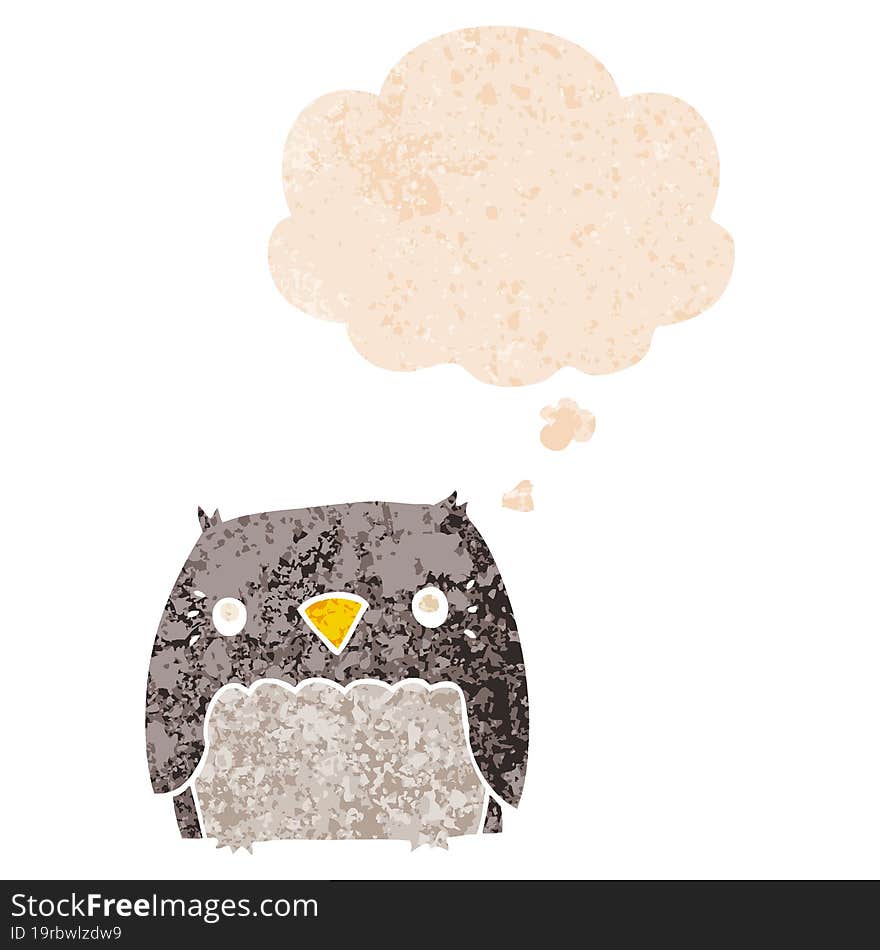 cute cartoon owl and thought bubble in retro textured style