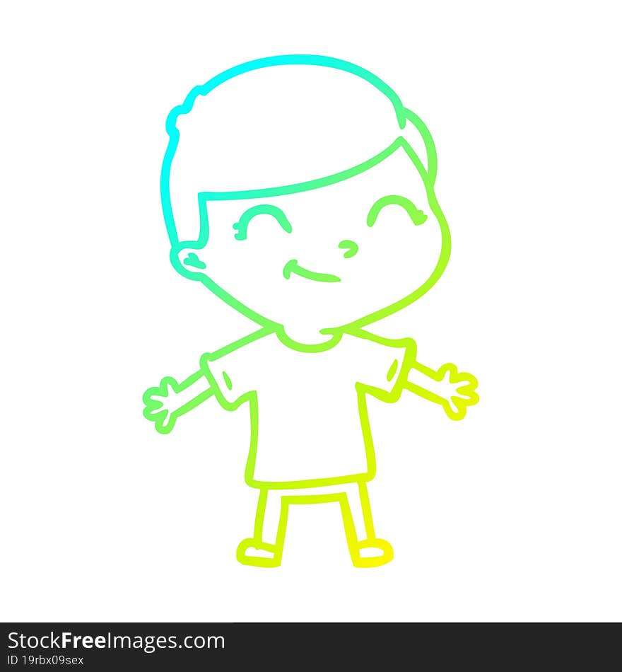 cold gradient line drawing of a cartoon boy smiling