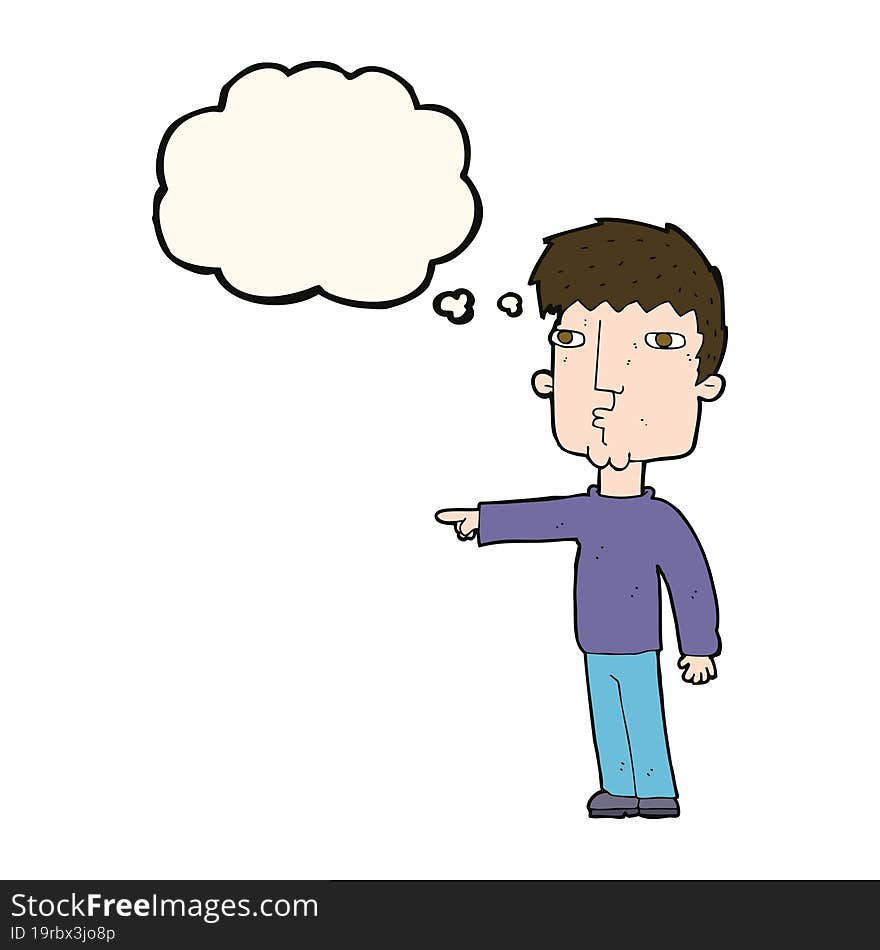 Cartoon Pointing Man With Thought Bubble