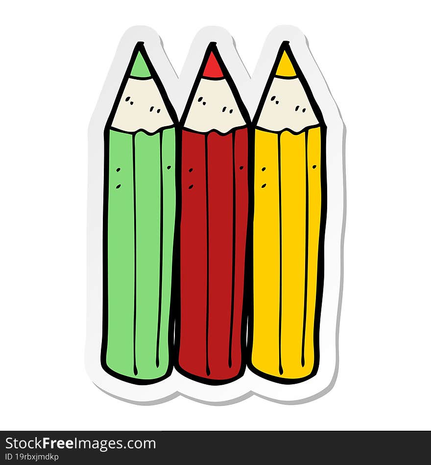 sticker of a cartoon coloring pencils