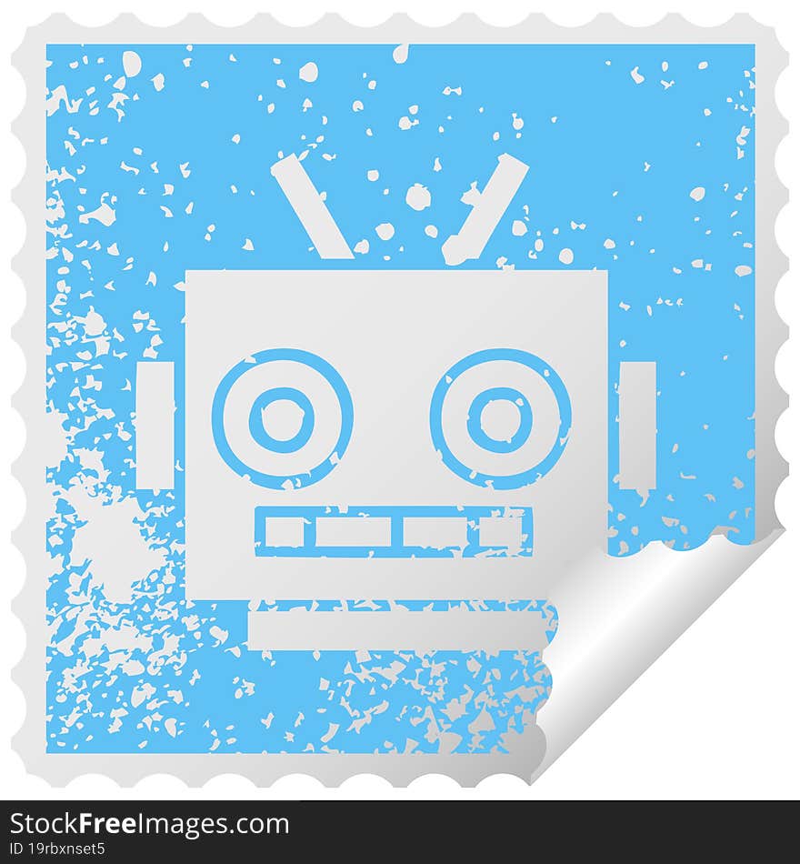 Distressed Square Peeling Sticker Symbol Robot Head