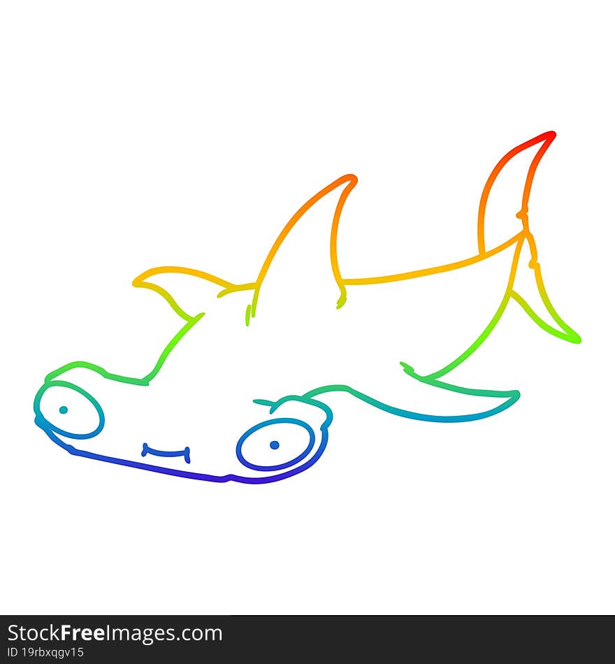 rainbow gradient line drawing of a cartoon hammerhead shark