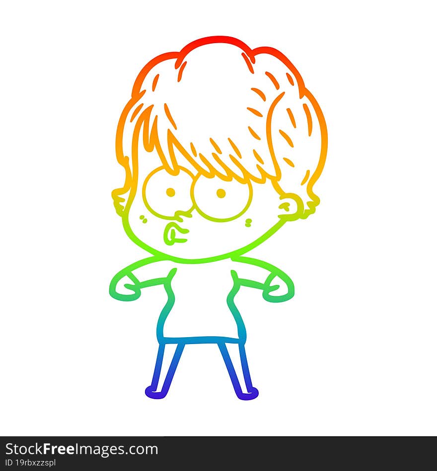 rainbow gradient line drawing of a cartoon woman