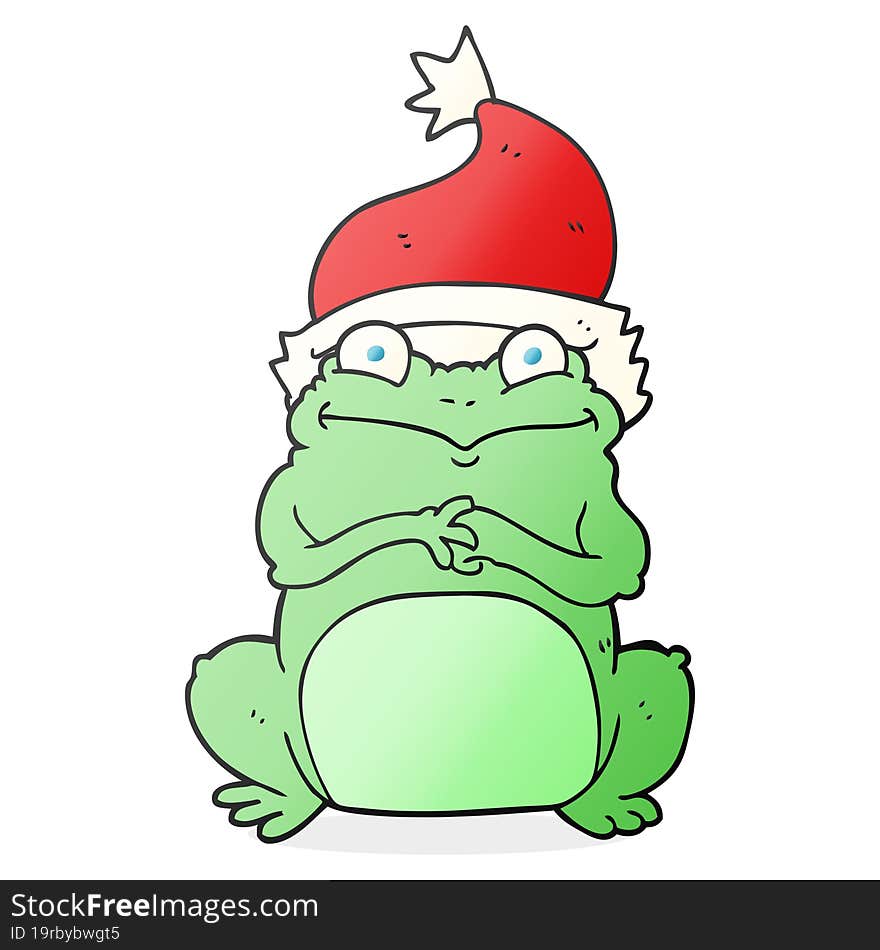 freehand drawn cartoon frog wearing christmas hat