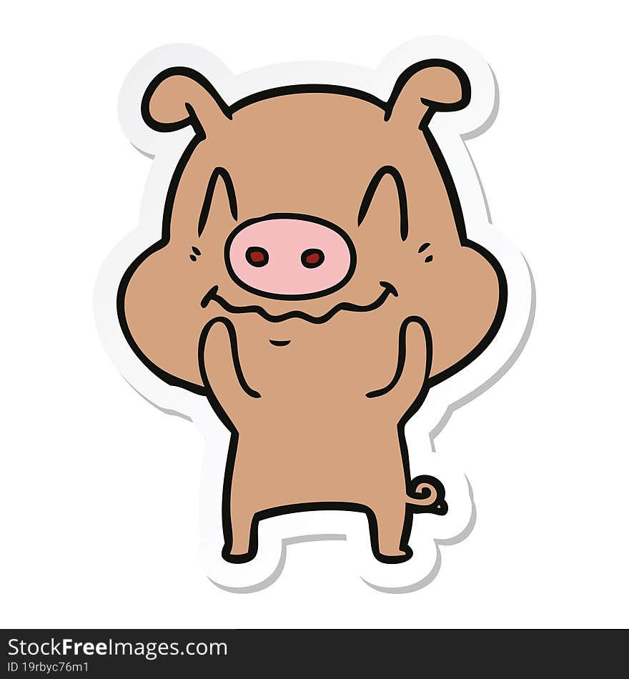 sticker of a nervous cartoon pig