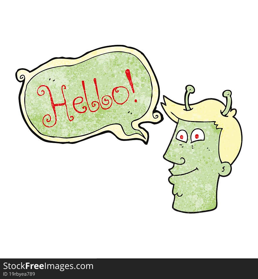 speech bubble textured cartoon alien man