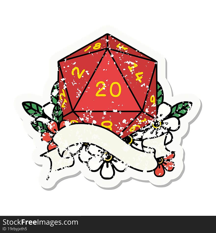 natural twenty D20 dice roll grunge sticker