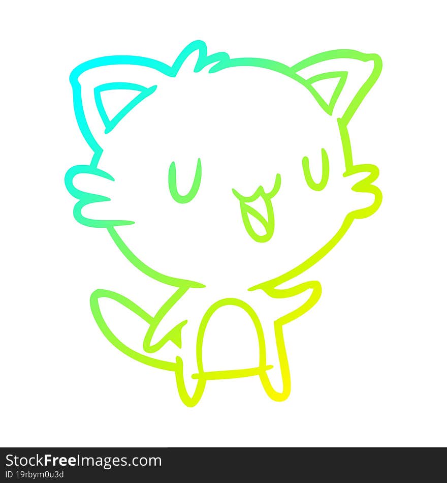 cold gradient line drawing of a happy cat