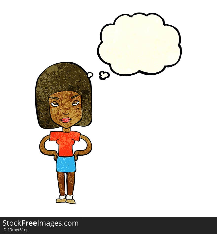 cartoon annoyed woman with thought bubble