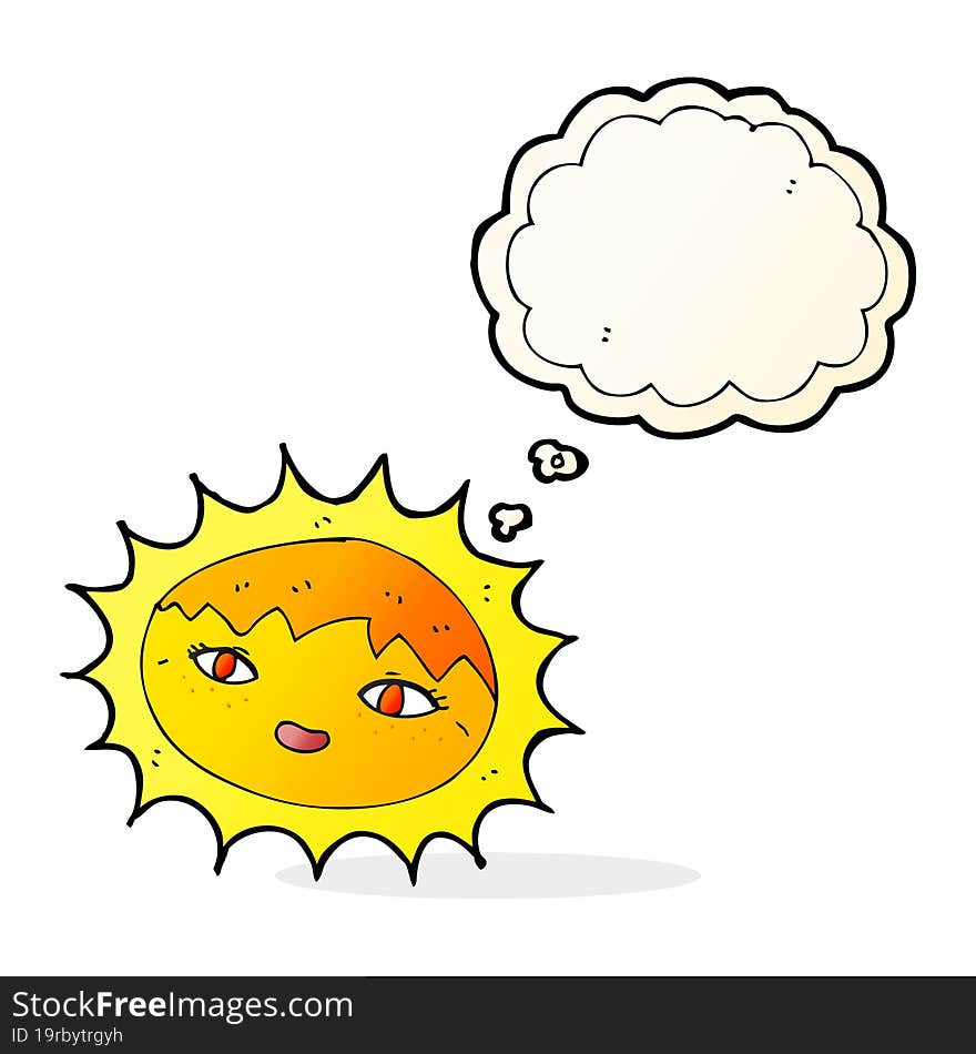 cartoon pretty sun with thought bubble