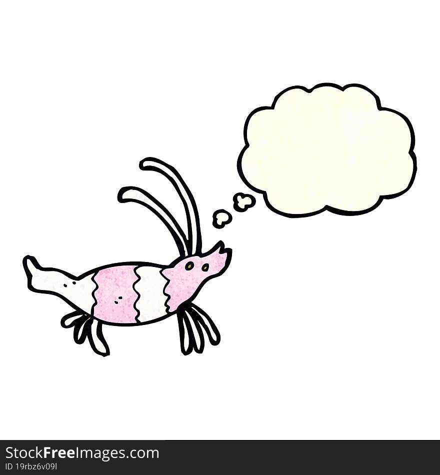 cartoon shrimp with thought bubble