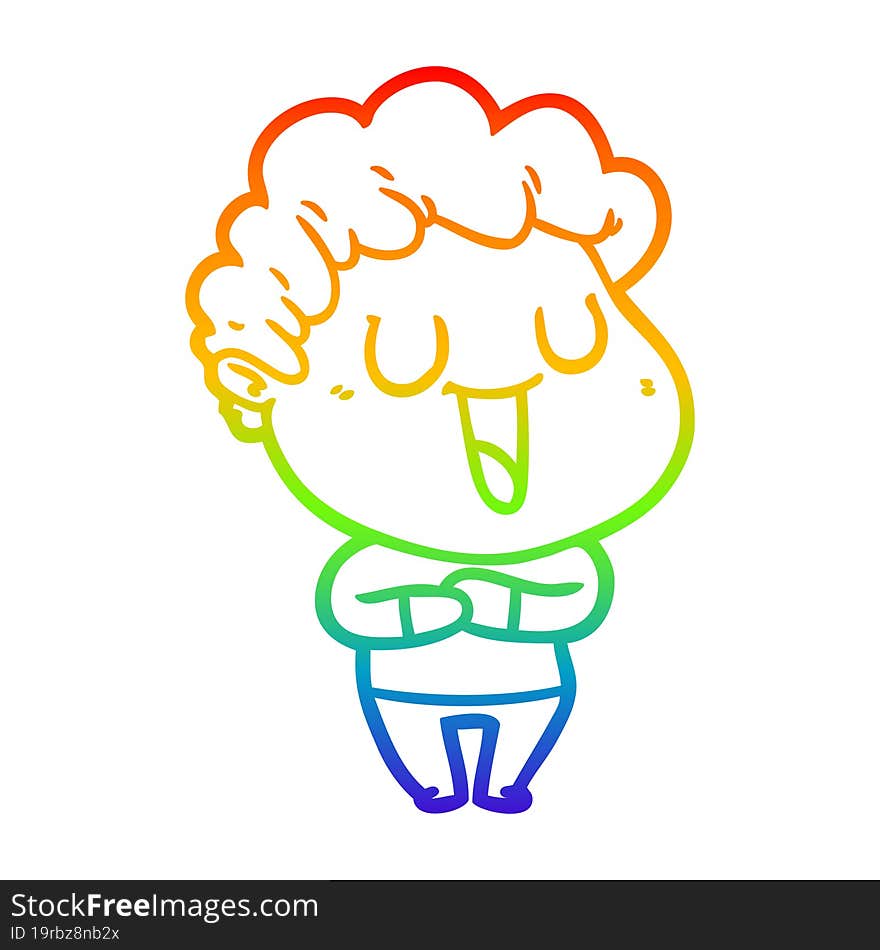 rainbow gradient line drawing laughing cartoon man