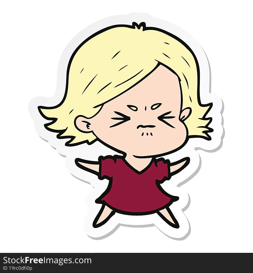 sticker of a cartoon angry woman