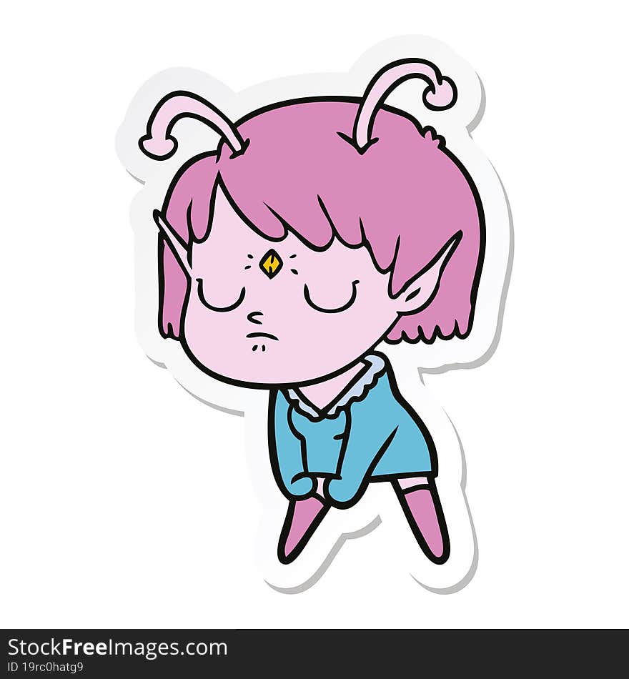 sticker of a cartoon alien girl