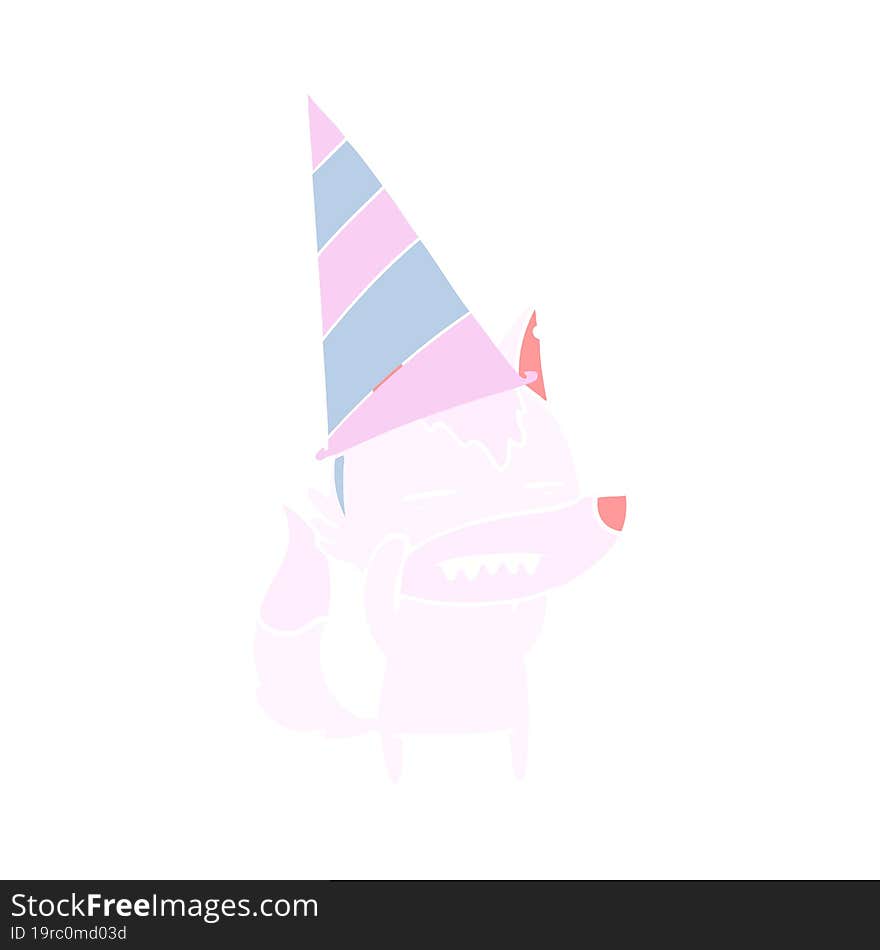 flat color style cartoon wolf in party hat