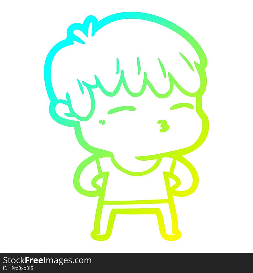 Cold Gradient Line Drawing Cartoon Curious Boy