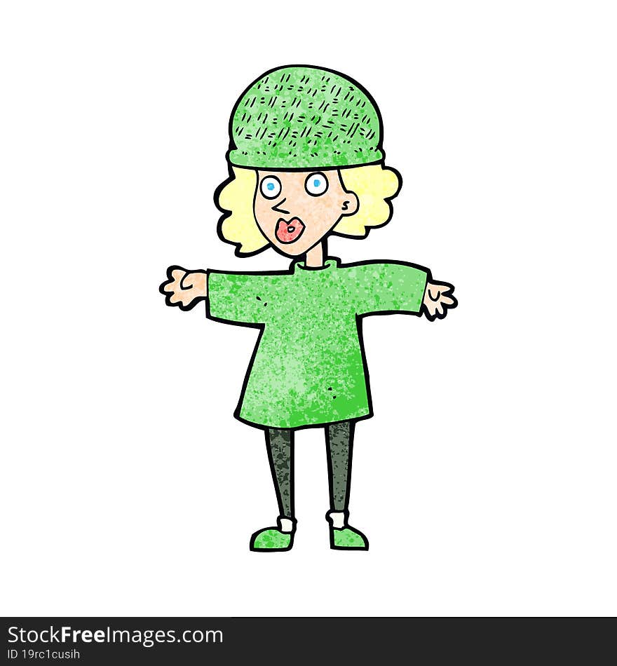 cartoon woman wearing winter hat