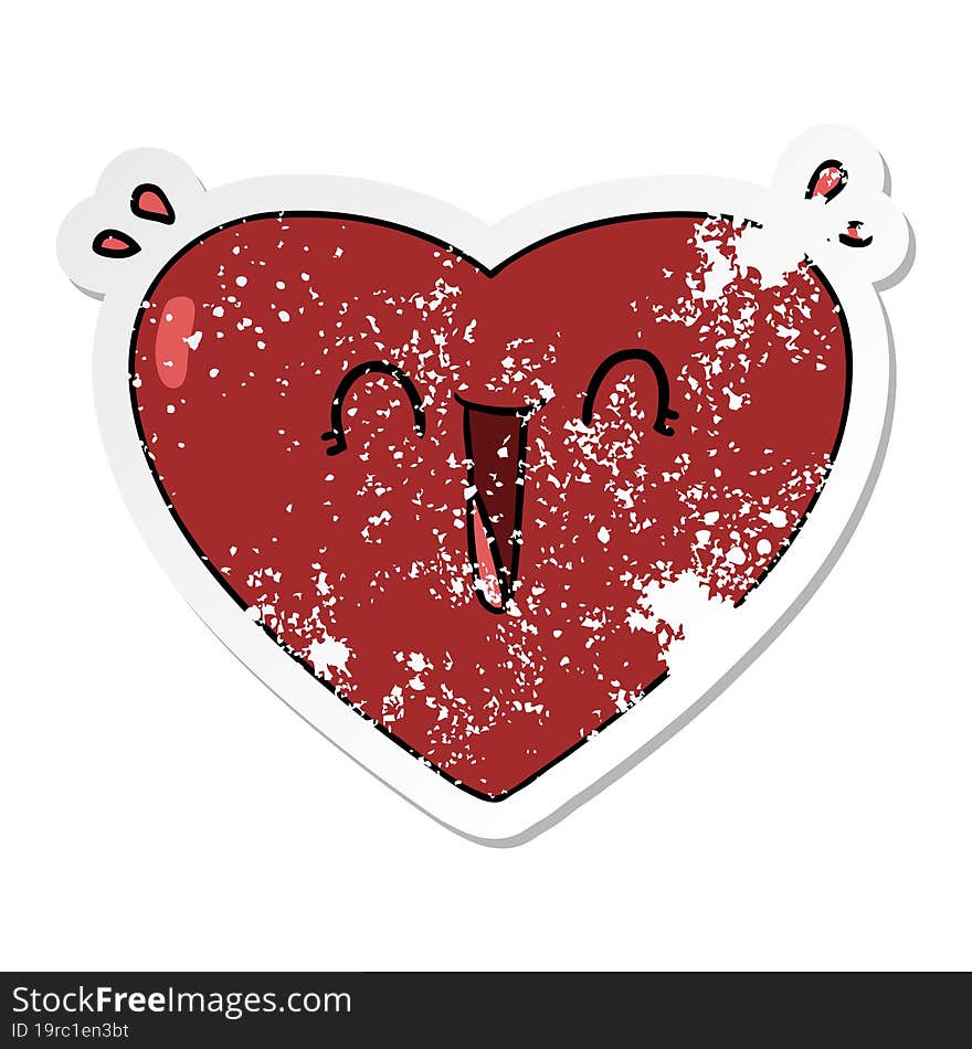 distressed sticker of a cartoon happy heart