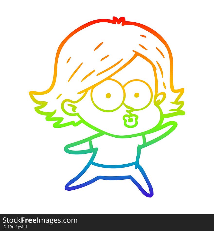 rainbow gradient line drawing cartoon girl pouting