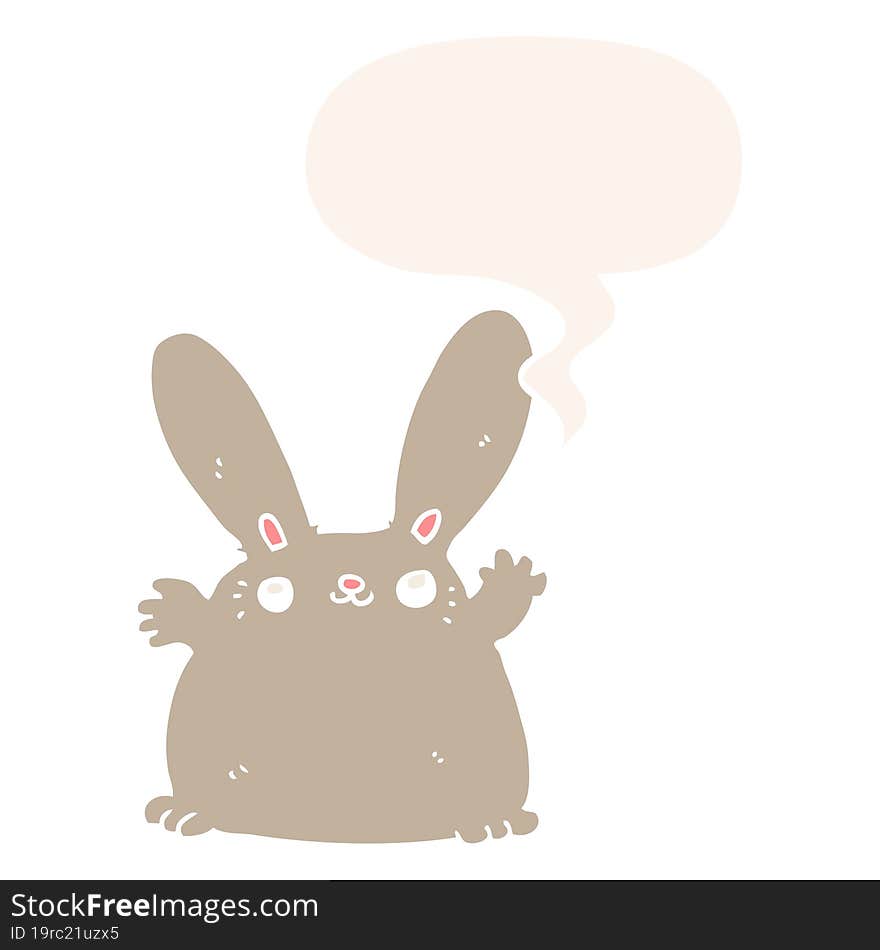 cartoon rabbit with speech bubble in retro style