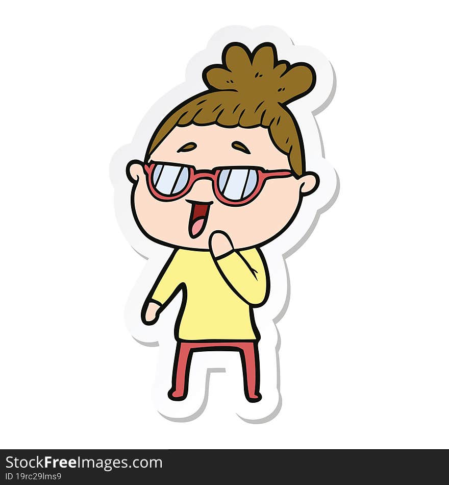 sticker of a cartoon happy woman wearing spectacles