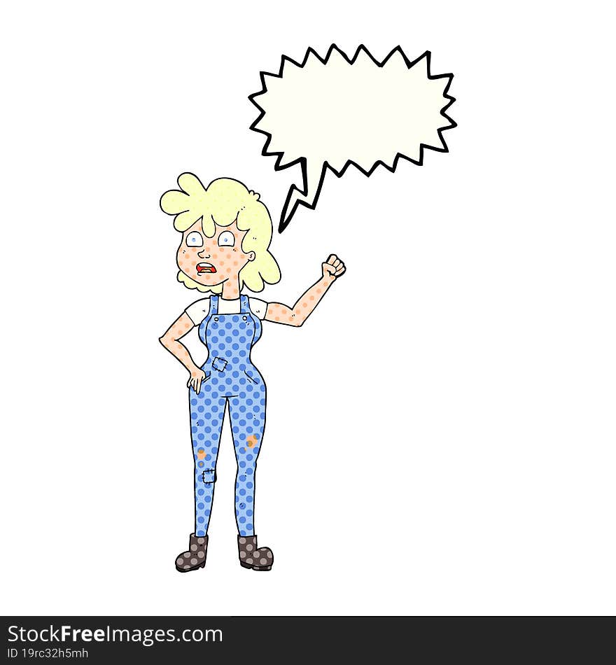 Comic Book Speech Bubble Cartoon Woman Shaking Fist