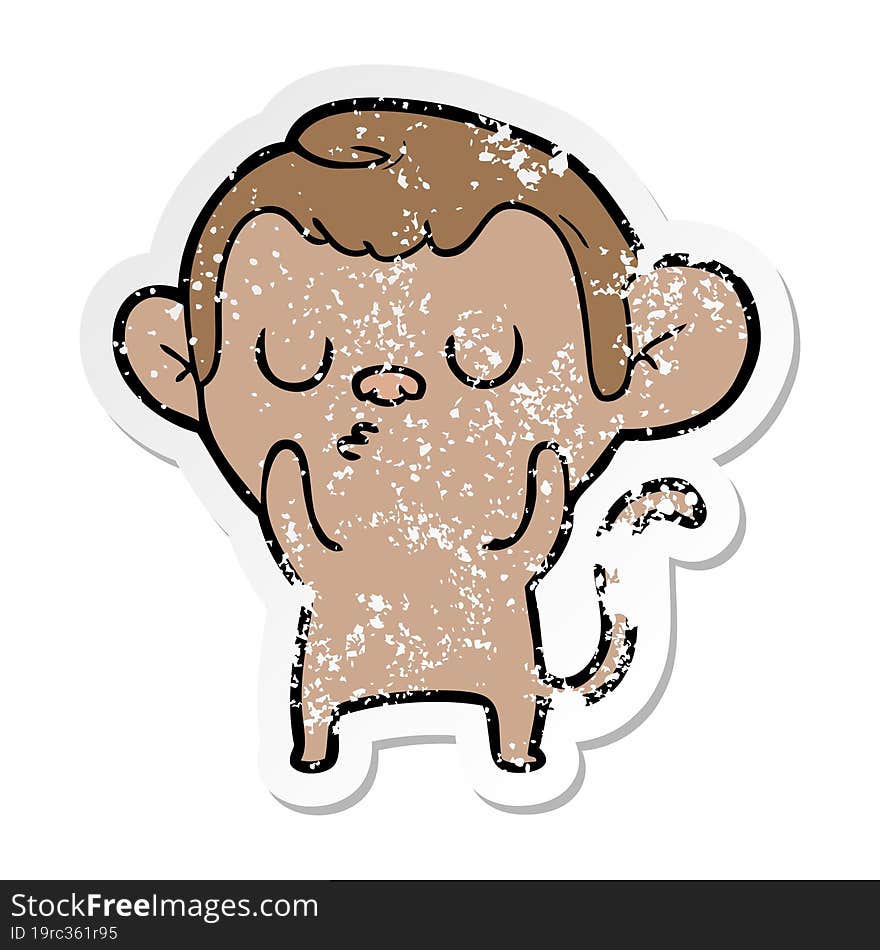 distressed sticker of a cartoon monkey