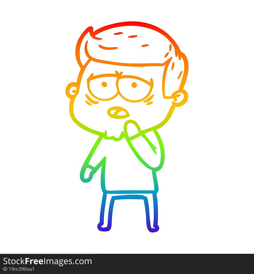 rainbow gradient line drawing cartoon tired man