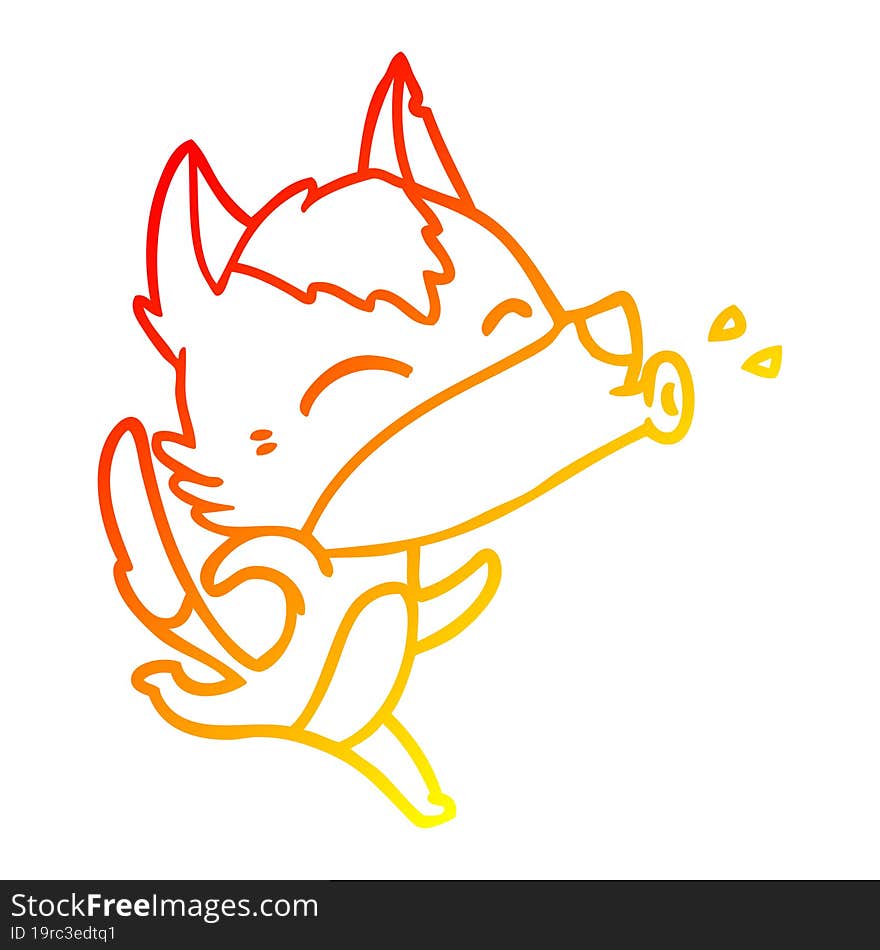 warm gradient line drawing howling wolf cartoon