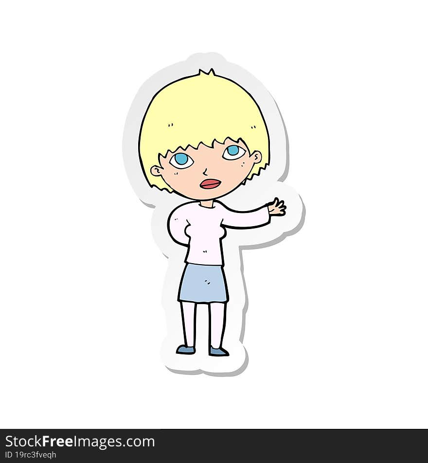 Sticker Of A Cartoon Woman Explaining