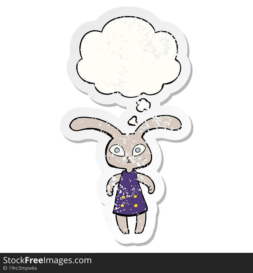 Cute Cartoon Rabbit And Thought Bubble As A Distressed Worn Sticker