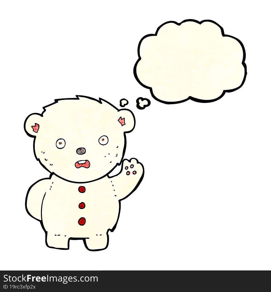 cartoon unhappy polar teddy bear with thought bubble