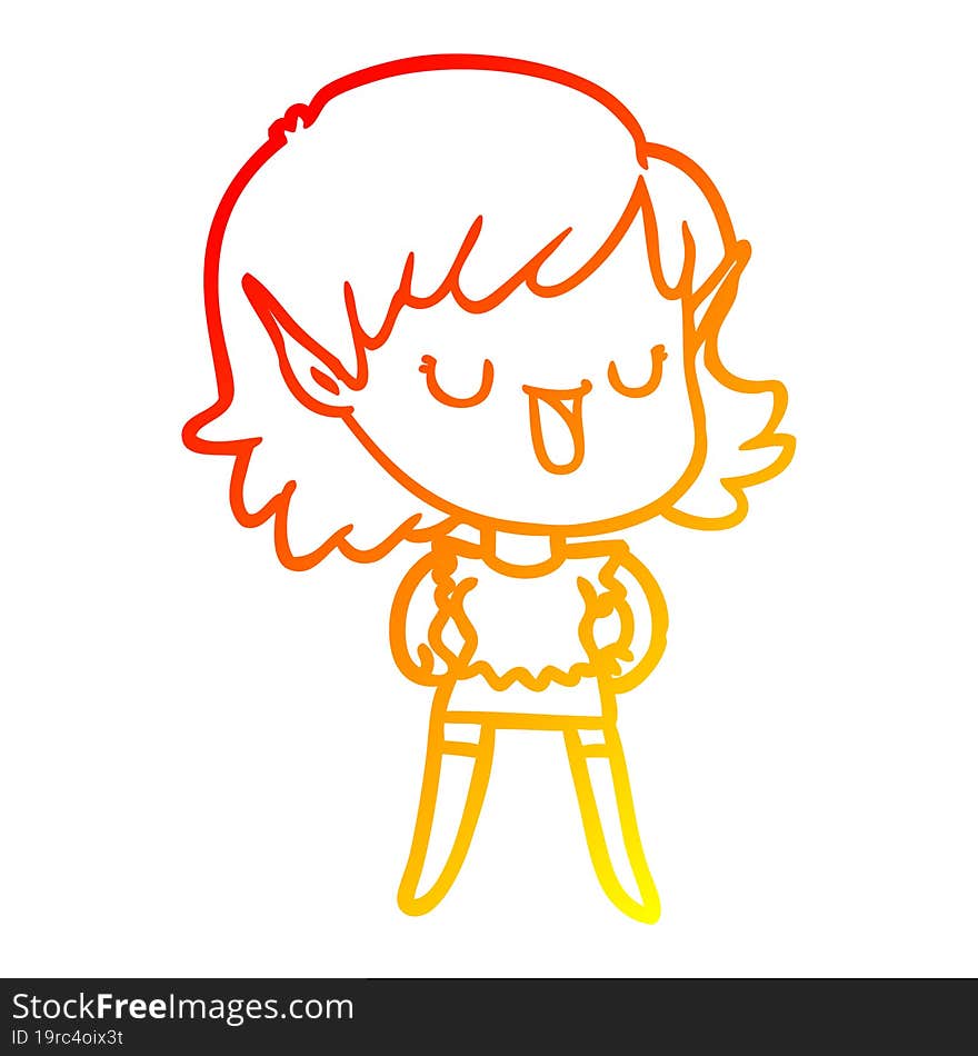 warm gradient line drawing of a cartoon elf girl