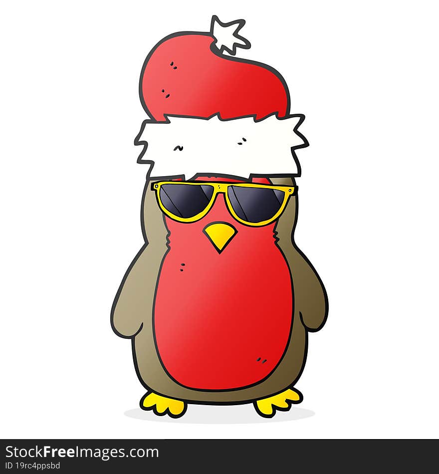 freehand drawn cartoon cool christmas robin